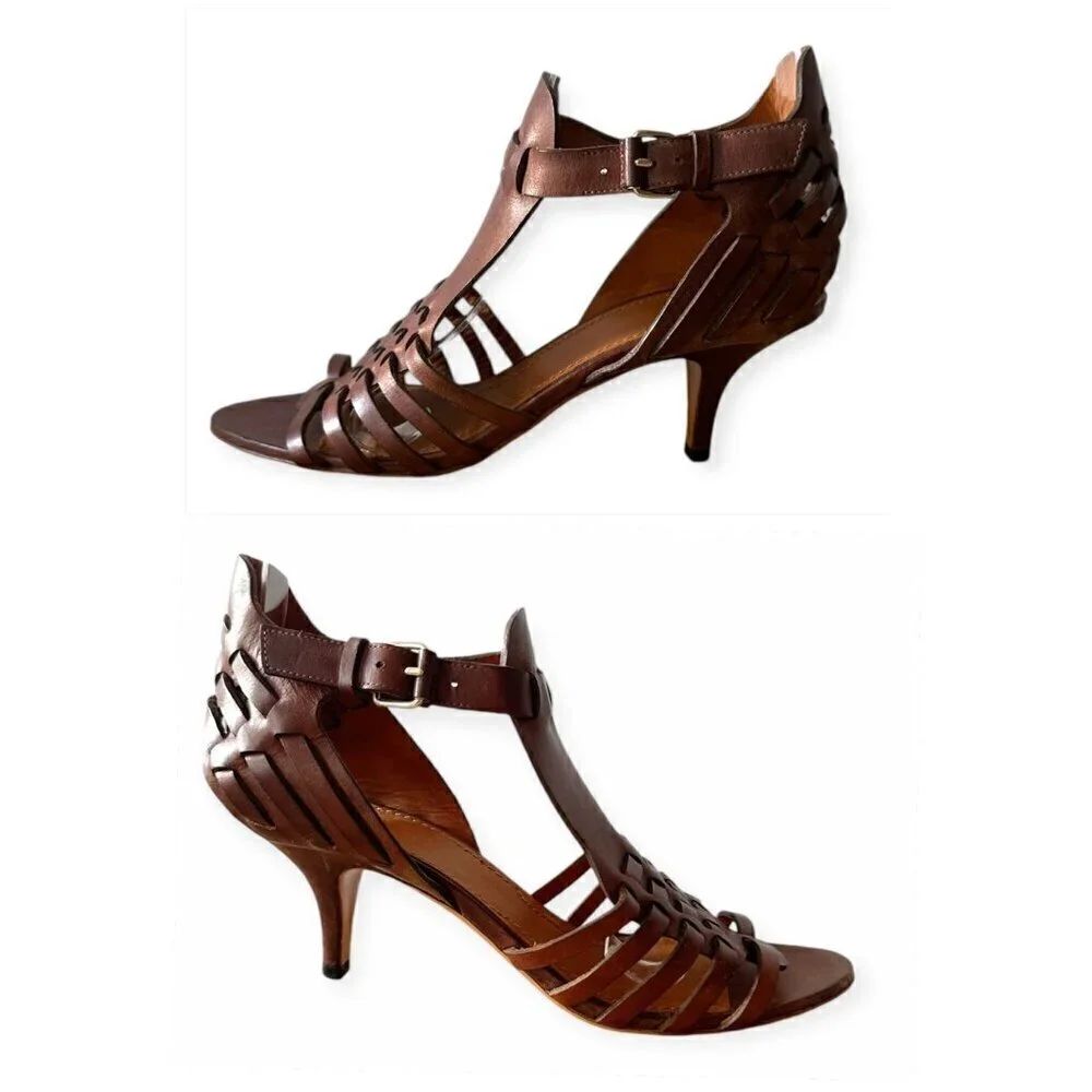 Givenchy Brown Leather Gladiator Huarache Sandal, Mid Heel, Size 38.5EU